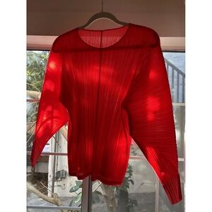 Pleats Please Issey Miyake Scoop Neck Three-Quarter Sleeve Blouse